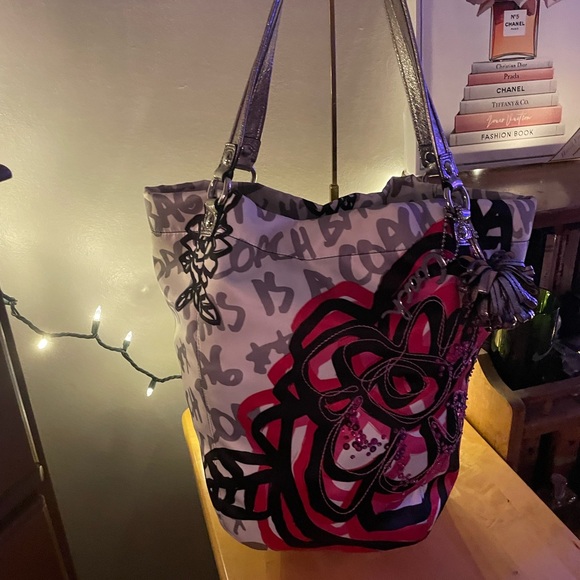 Coach Handbags - Coach Tote Bag with Red and Black Floral Design